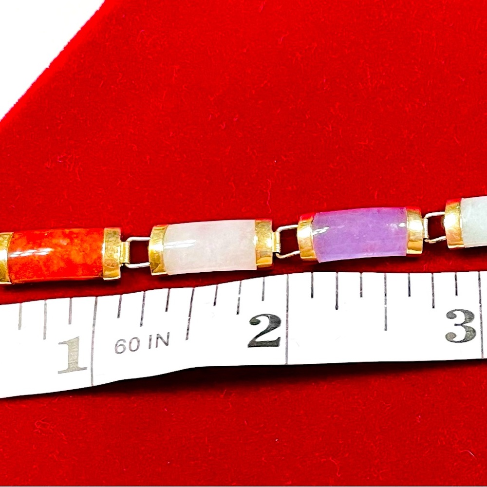 14k Yellow Gold Natural multi-colored Jade Bracelet 7 1/2”, end-to-end - Picture 3 of 4